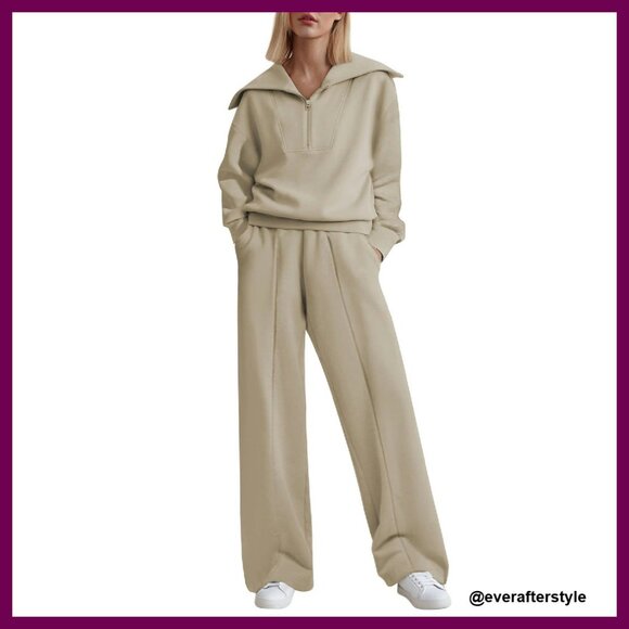 Pants - Half Zip Sweatsuit Lounge Set Wide Leg Sweatpants Tracksuit Cozy Y2K